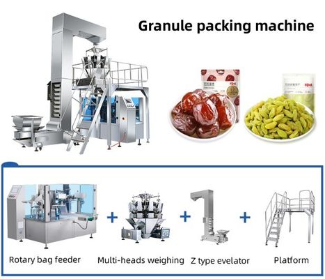 Materiale di imballaggio in plastica usato Macchina di imballaggio a sacchetto rotativo a velocità ridotta per noci e semi