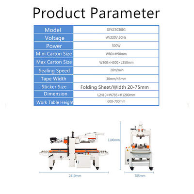 Tavola di lavoro 600-700 mm Flap Folding Carton Sealing Machine con velocità di sigillamento di 28m/min