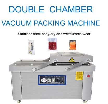Macchina di imballaggio a vuoto a doppia camera in acciaio inossidabile 2200W per carne, riso, snack, pesce