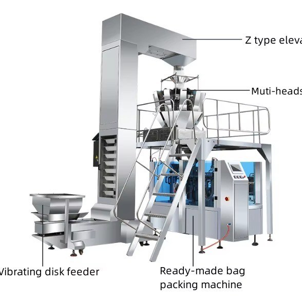 Materiale di imballaggio in plastica usato Macchina di imballaggio a sacchetto rotativo a velocità ridotta per noci e semi