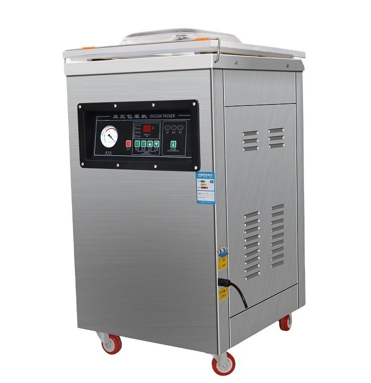 Macchina di imballaggio a vuoto per alimenti a camera singola verticale per carni surgelate 60*52*15cm Dimensione della camera